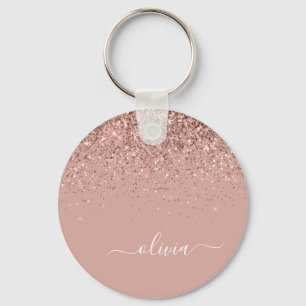 Rose Gold Blush Pink Glitzer Script Monogram Girl Schlüsselanhänger