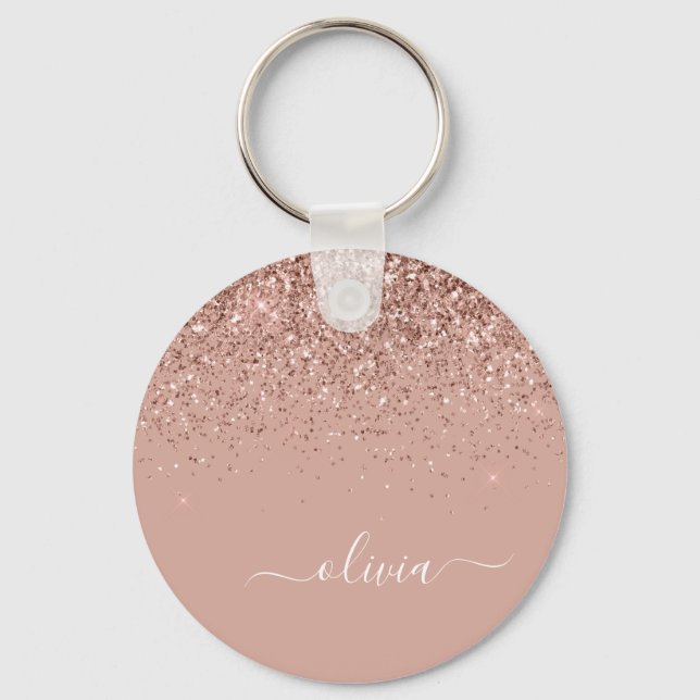Rose Gold Blush Pink Glitzer Script Monogram Girl Schlüsselanhänger (Vorderseite)