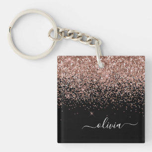 Rose Gold Blush Pink Glitzer Script Monogram Girl Schlüsselanhänger