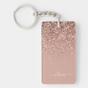 Rose Gold Blush Pink Glitzer Script Monogram Girl Schlüsselanhänger