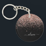 Rose Gold Blush Pink Glitzer Script Monogram Girl Schlüsselanhänger<br><div class="desc">Rose Gold - Rosa und Schwarz Sparkle Glitzer Script Monogram Name Schlüsselanhänger. Das macht den perfekten 16 Geburtstag,  Hochzeit,  Brautparty,  Jubiläum,  Babydusche oder Junggeselinnen-Abschied Geschenk für jemanden,  der Lieben glamourösen Luxus und schicke Stile.</div>