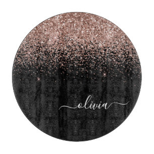 Rose Gold Blush Pink Glitzer Script Monogram Girl Schneidebrett