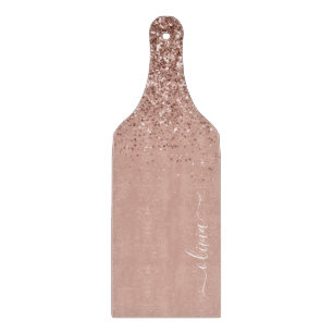 Rose Gold Blush Pink Glitzer Script Monogram Girl Schneidebrett