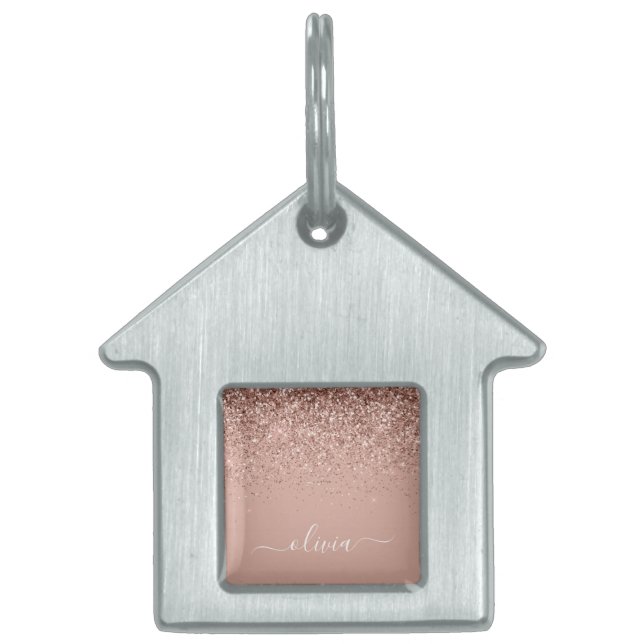 Rose Gold Blush Pink Glitzer Script Monogram Girl Tiermarke (Vorderseite)