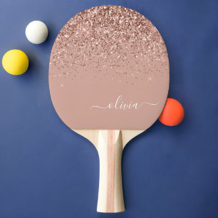 Rose Gold Blush Pink Glitzer Script Monogram Girl Tischtennis Schläger