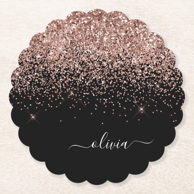 Rose Gold Blush Pink Glitzer Script Monogram Girl Untersetzer (Vorderseite)