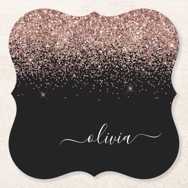 Rose Gold Blush Pink Glitzer Script Monogram Girl Untersetzer (Vorderseite)