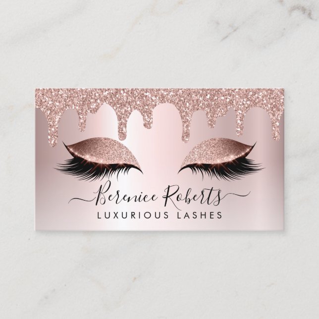 Rose Gold Blush Pink Glitzer Tropfen Lash-Erweiter Visitenkarte (Vorderseite)