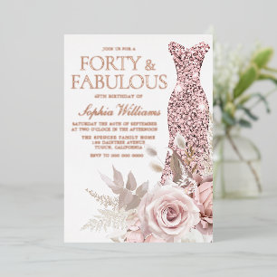 Rose Gold, Blush Pink Kleid 40. Geburtstagsfeier Folieneinladung
