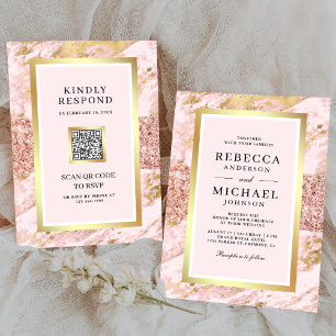 Rose Gold Blush Pink Marmor QR Code Hochzeit Einladung