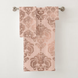 Rose Gold Blush Pink Modernes Glam Damask Badhandtuch Set