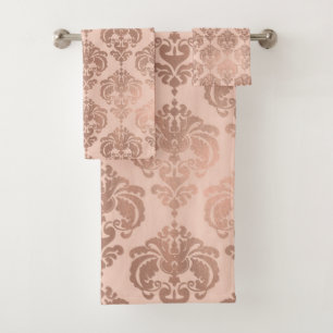 Rose Gold Blush Pink Modernes Glam Damask Badhandtuch Set