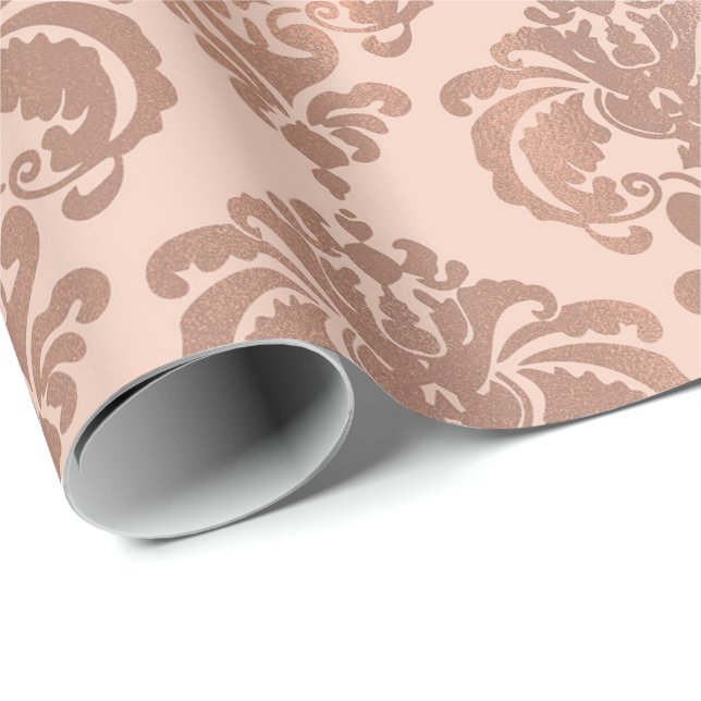 Rose Gold Blush Pink Modernes Glam Damask Geschenkpapier (Rolleneckpunkt)