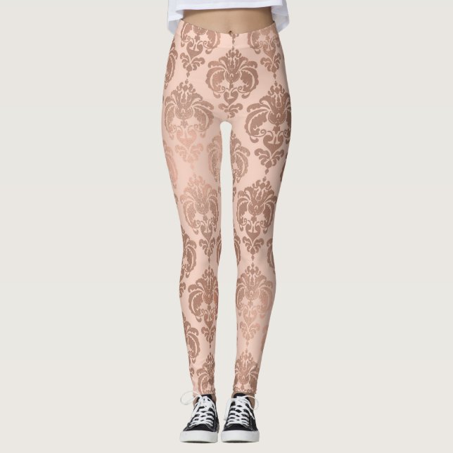 Rose Gold Blush Pink Modernes Glam Damask Leggings (Vorderseite)