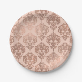 Rose Gold Blush Pink Modernes Glam Damask Pappteller