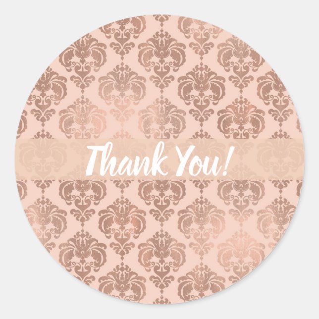 Rose Gold Blush Pink Modernes Glam Damask Runder Aufkleber (Vorderseite)