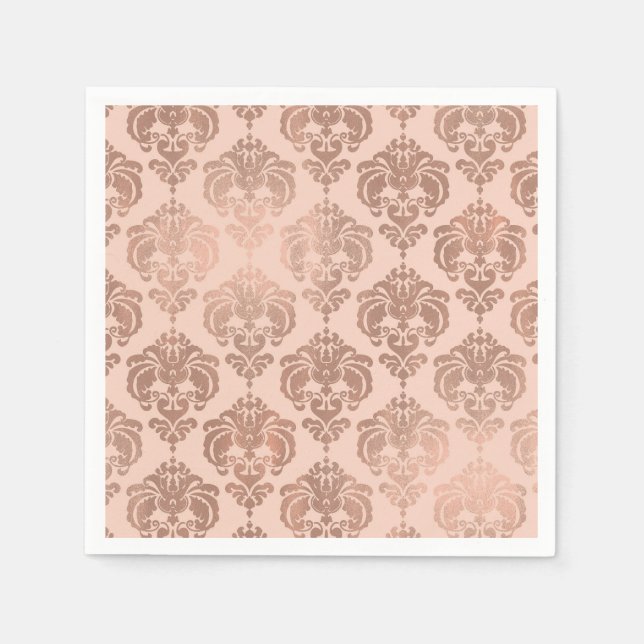 Rose Gold Blush Pink Modernes Glam Damask Serviette (Vorderseite)