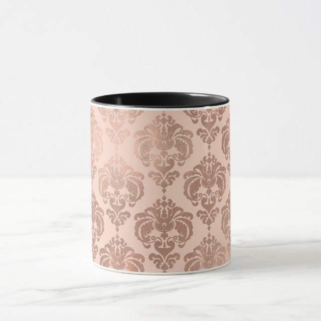 Rose Gold Blush Pink Modernes Glam Damask Tasse (Zentrum)