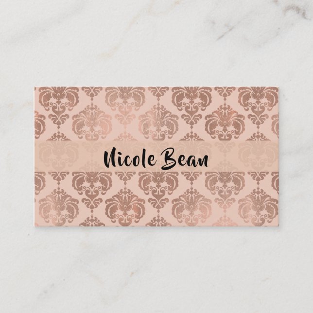 Rose Gold Blush Pink Modernes Glam Damask Visitenkarte (Vorderseite)