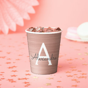 Rose Gold Blush Pink Monogram Cups Pappbecher