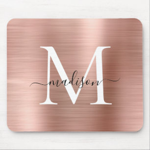 Rose Gold Blush Pink Pinselstrich Monogram Script Mousepad