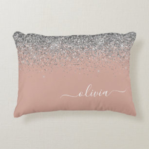 Rose Gold Blush Pink Silber Glitzer Monogramm Dekokissen