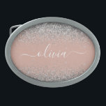 Rose Gold Blush Pink Silber Glitzer Monogramm Ovale Gürtelschnalle<br><div class="desc">Rose Gold - Schwarz Rosa und Silber Sparkle Glitzer Script Monogram Name Gürtel Schnalle. Das macht den perfekten Abschluss,  süß 16 16.,  18.,  21.,  30.,  40.,  50.,  60.,  70.,  80.,  90.,  100. Geburtstag,  Hochzeit,  Brautparty,  Jubiläum,  Babydusche oder Junggeselinnen-Abschied Geschenk für jemanden,  der Luxus und Chic Stil Lieben glänze.</div>