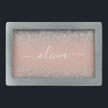 Rose Gold Blush Pink Silber Glitzer Monogramm Rechteckige Gürtelschnalle<br><div class="desc">Rose Gold - Schwarz Rosa und Silber Sparkle Glitzer Script Monogram Name Gürtel Schnalle. Das macht den perfekten Abschluss,  süß 16 16.,  18.,  21.,  30.,  40.,  50.,  60.,  70.,  80.,  90.,  100. Geburtstag,  Hochzeit,  Brautparty,  Jubiläum,  Babydusche oder Junggeselinnen-Abschied Geschenk für jemanden,  der Luxus und Chic Stil Lieben glänze.</div>