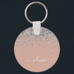 Rose Gold Blush Pink Silber Glitzer Monogramm Schlüsselanhänger<br><div class="desc">Rose Gold - Blush Pink und Silver Sparkle Glitzer Script Monogram Name Keychains (Key Chain). Das macht den perfekten 16 Geburtstag,  Hochzeit,  Brautparty,  Jubiläum,  Babydusche oder Junggeselinnen-Abschied Geschenk für jemanden,  der Lieben glamourösen Luxus und schicke Stile.</div>