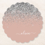 Rose Gold Blush Pink Silber Glitzer Monogramm Untersetzer<br><div class="desc">Rose Gold - Schwarz Rosa und Silber Sparkle Glitzer Script Monogram Name Paper Untersetzer. Dies macht den perfekten Abschluss,  Geburtstag,  Hochzeit,  Brautparty,  Jubiläum,  Babydusche oder Junggeselinnen-Abschied Geschenk für jemanden,  die Lieben glamourösen Luxus und schicke Stile.</div>
