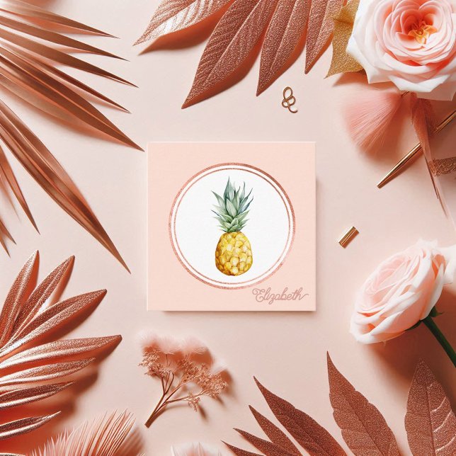 Rose Gold Blush Pink Tropical Party Planner Quadratische Visitenkarte (Rose Gold Blush Pink Tropical Party Planner Square Business Card)