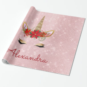 Rose Gold - Blush Pink Weihnachten Einhorn Monogra Geschenkpapier