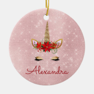 Rose Gold - Blush Pink Weihnachten Einhorn Monogra Keramik Ornament