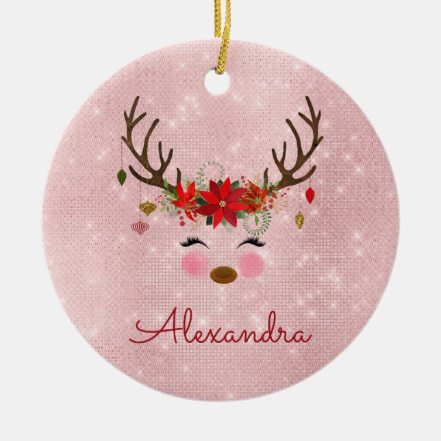 Rose Gold - Blush Pink Weihnachtsmann Monogramm Keramik Ornament (Vorne)