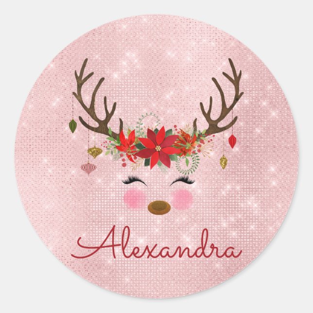 Rose Gold - Blush Pink Weihnachtsmann Monogramm Runder Aufkleber (Vorderseite)