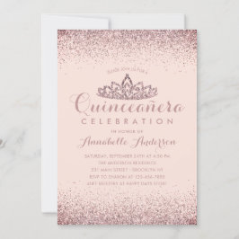 Rose Gold Blush Quinceñera Gold Tiara Glitzer Einladung
