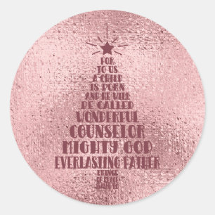 Rose Gold Blush Rosa Christliches Weihnachtsbuch Runder Aufkleber