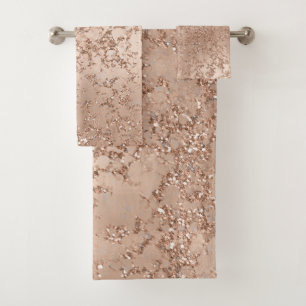 Rose Gold Blush Rosa Glamour Funkeln Crackle Chic Badhandtuch Set