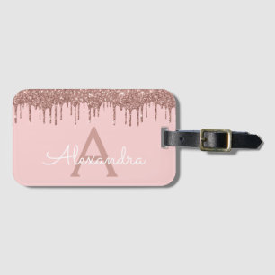 Rose Gold Blush Rosa Glitzer Sparkone Monogramm Gepäckanhänger