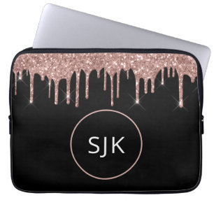 Rose Gold Blush Rosa Glitzer Sparkone Monogramm Laptopschutzhülle