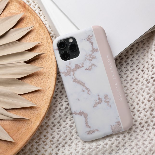 Rose Gold & Blush Rosa Marmor Subtil Personalisier iPhone 16 Hülle (Von Creator hochgeladen)