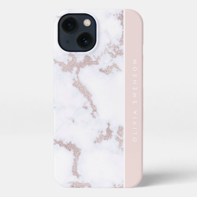 Rose Gold & Blush Rosa Marmor Subtil Personalisier iPhone Hülle (Rückseite)