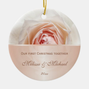 Rose Gold Blush Rose   First Christmas Custom Keramik Ornament