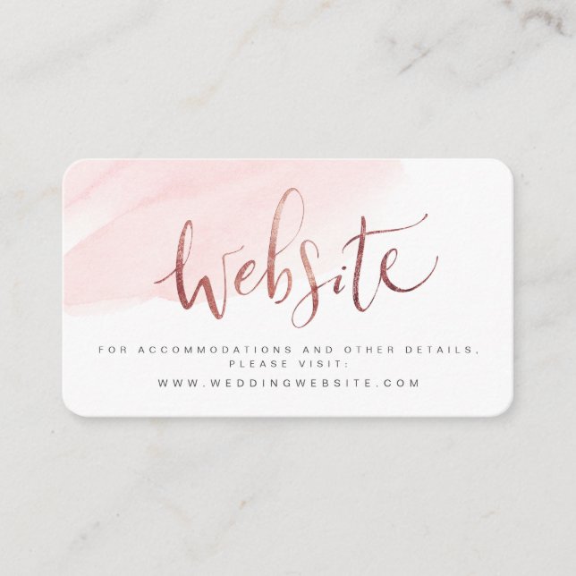 Rose Gold Blush Script Hochzeitswebsite Beipackkar Platzkarte (Vorderseite)