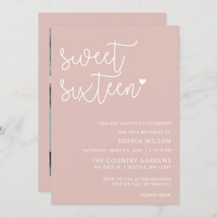 Rose Gold Blush Script Sweet 16 Birthday Foto Inv Einladung