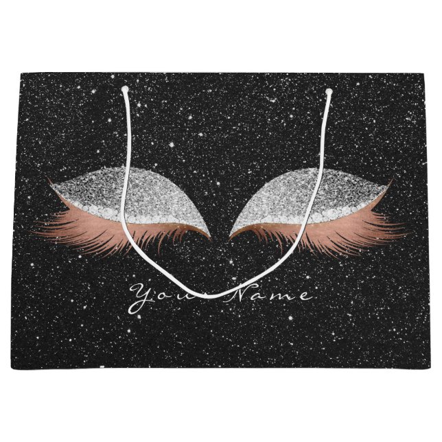 Rose Gold Blush Silver Glitzer Lashes Schwarz Große Geschenktüte (Vorderseite)