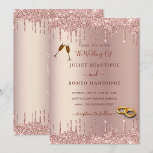 Rose Gold Blush Sparkle Tropfen Hochzeit Einladung