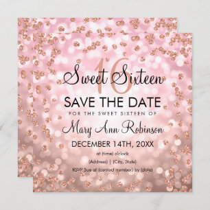 Rose Gold Blush Sweet 16 Sechzehn Glitzer Lichter Einladung
