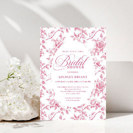 Rose Gold Blush Toile Roses Floral Bridal Shower   Einladung