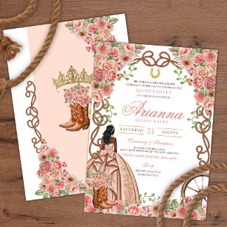 Rose Gold Blush Western Charra Rustikale Quinceñer Einladung